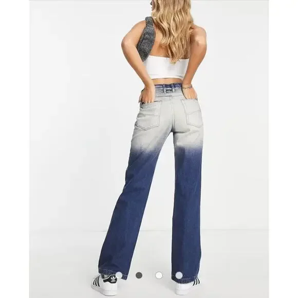 COLLUSION X008 Y2K Extreme Bleach Flare Jeans In Mid Blue Womens US Size 12 - Picture 7 of 12